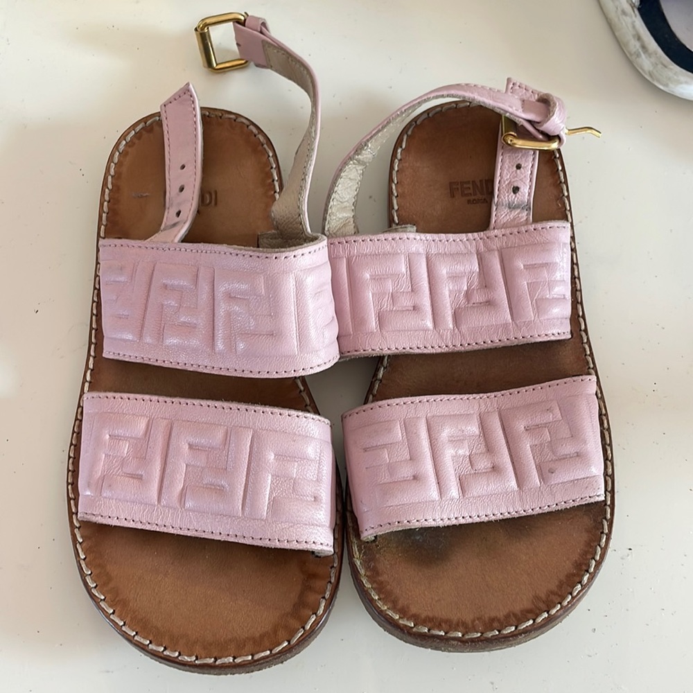 Fendi Pink Leather Embossed FF Kids Sandals